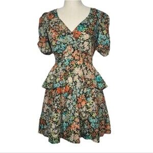 ASOS Warehouse Floral V Neck Short Sleeves Mini Dress UK 10